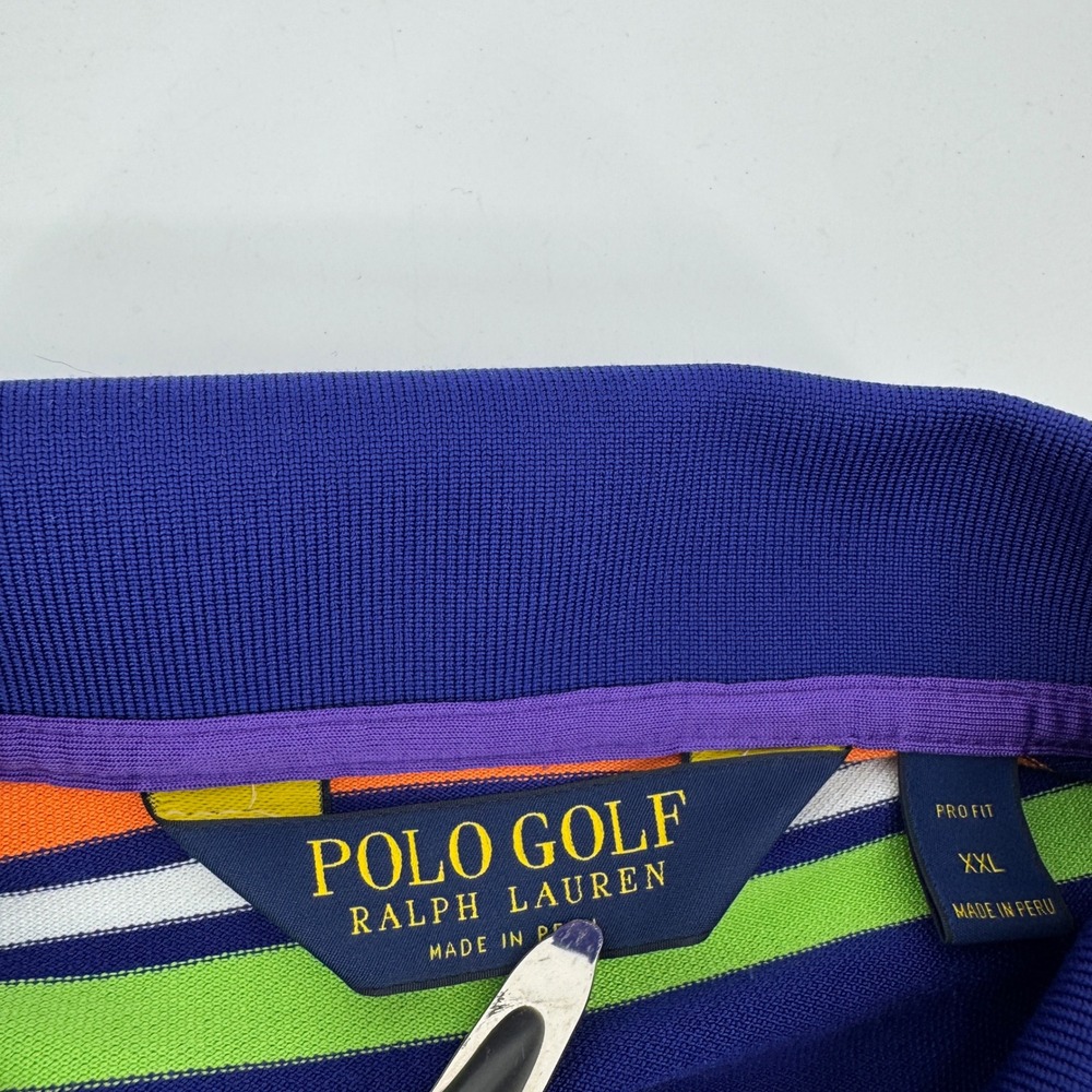 Polo Golf Ralph Lauren Mens XXL Pro Fit Striped Polo Shirt Blue Green Pink Multi - Picture 3 of 5